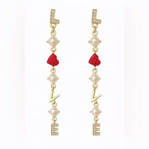 🔥 ❤️ Gold and Red Heart Pearl Earrings